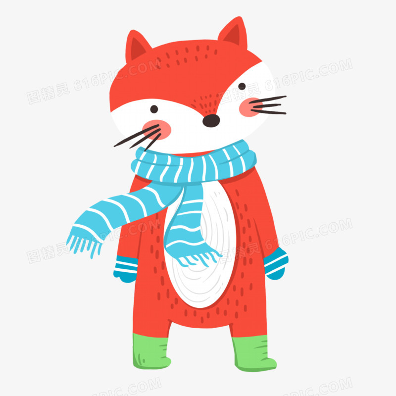 可爱冬天狐狸戴围巾形象元素