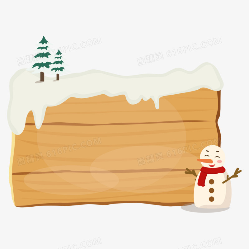 冬季木牌下雪边框矢量元素