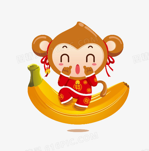 坐在香蕉上的小猴子