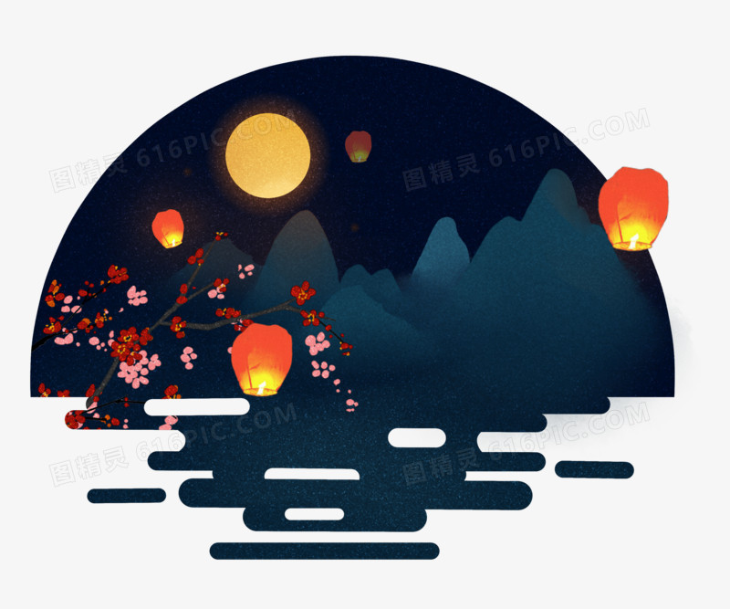 中国传统节日中秋节夜晚景色月色元素