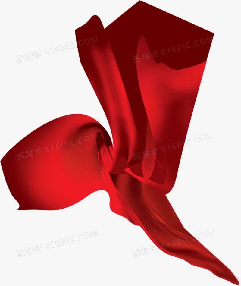 红色卡通飘浮丝带设计
