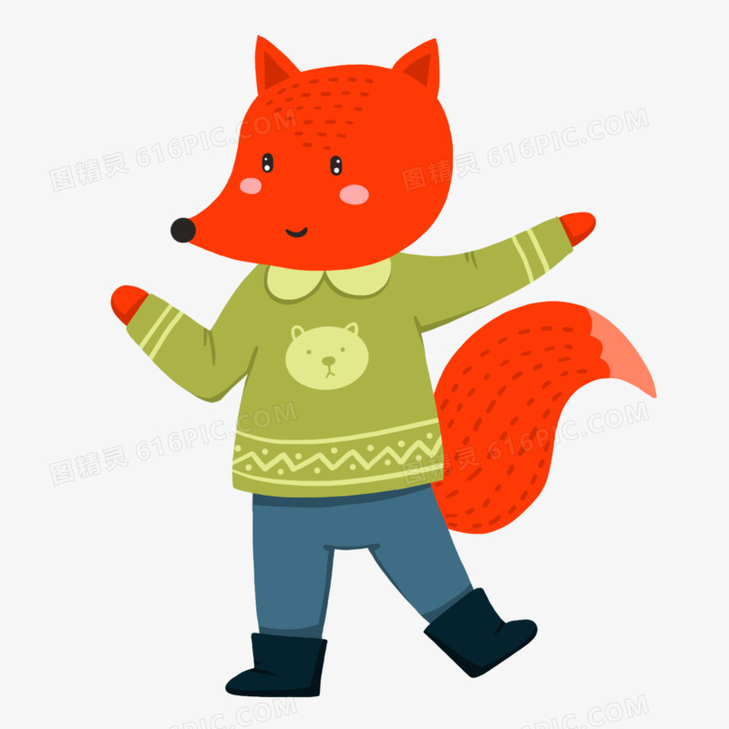 可爱冬天动物穿衣小狐狸免抠元素