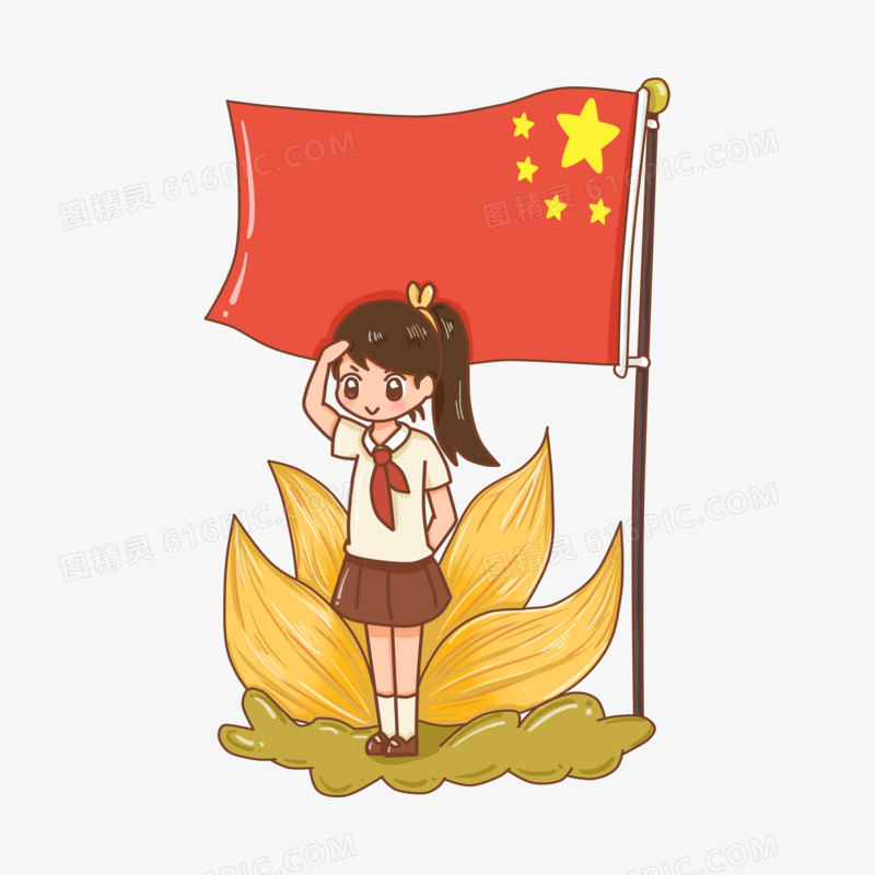 升国旗怎么画小女孩图片