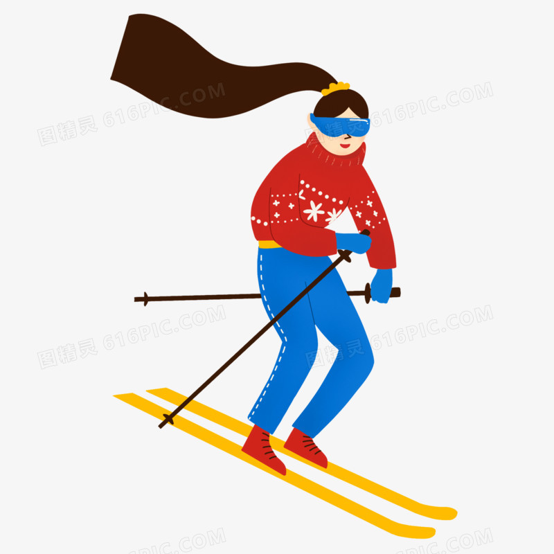 单人滑雪冬天户外运动插画