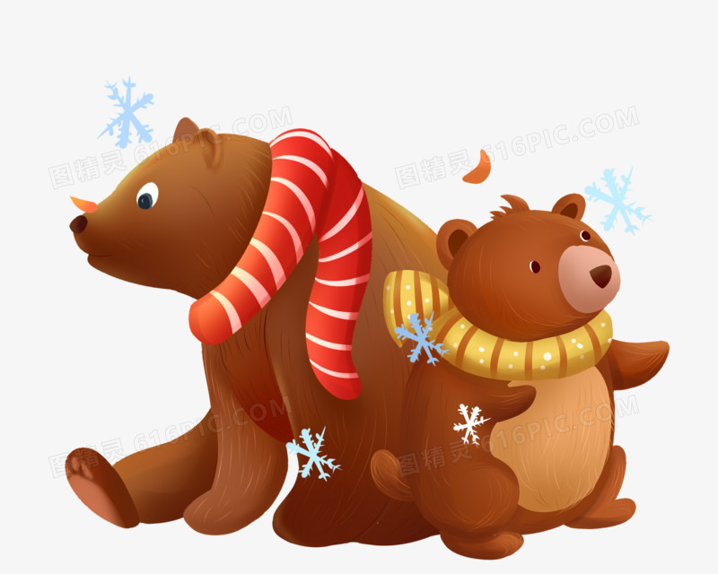 冬天带围巾的棕熊卡通手绘插画元素
