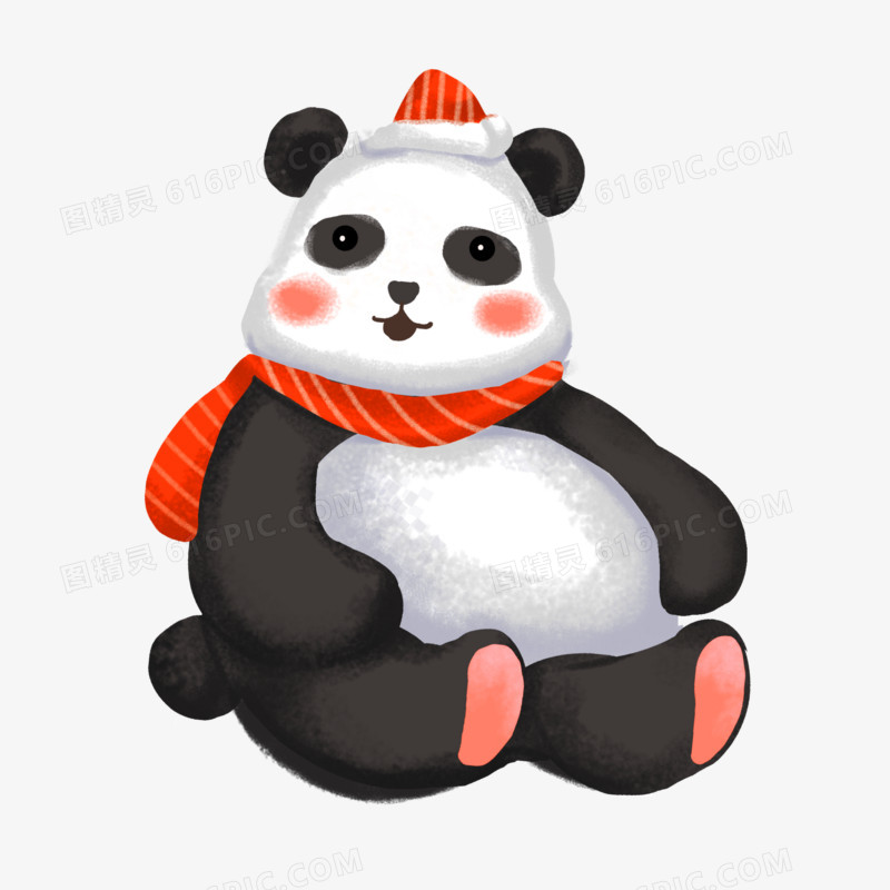 冬季熊猫手绘插画元素