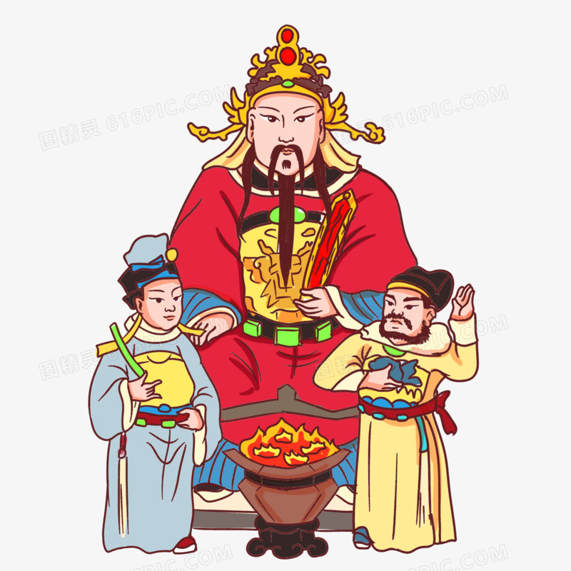 手绘春节传统习俗灶王爷人物素材