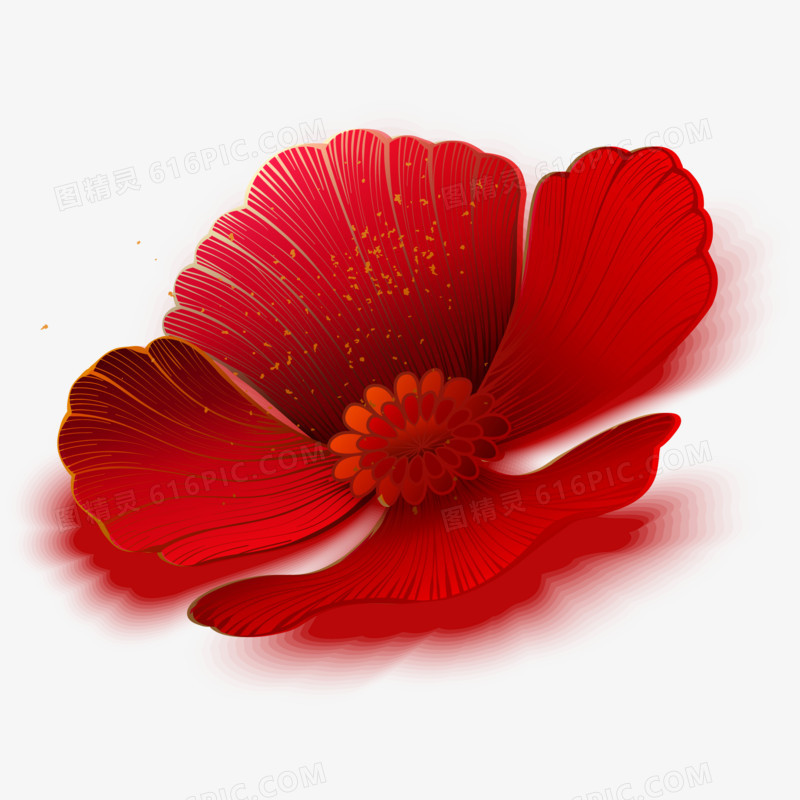 剪纸风单个花朵红色装饰免抠元素