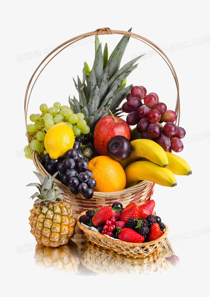 水果手绘3d素材  精美水果篮
