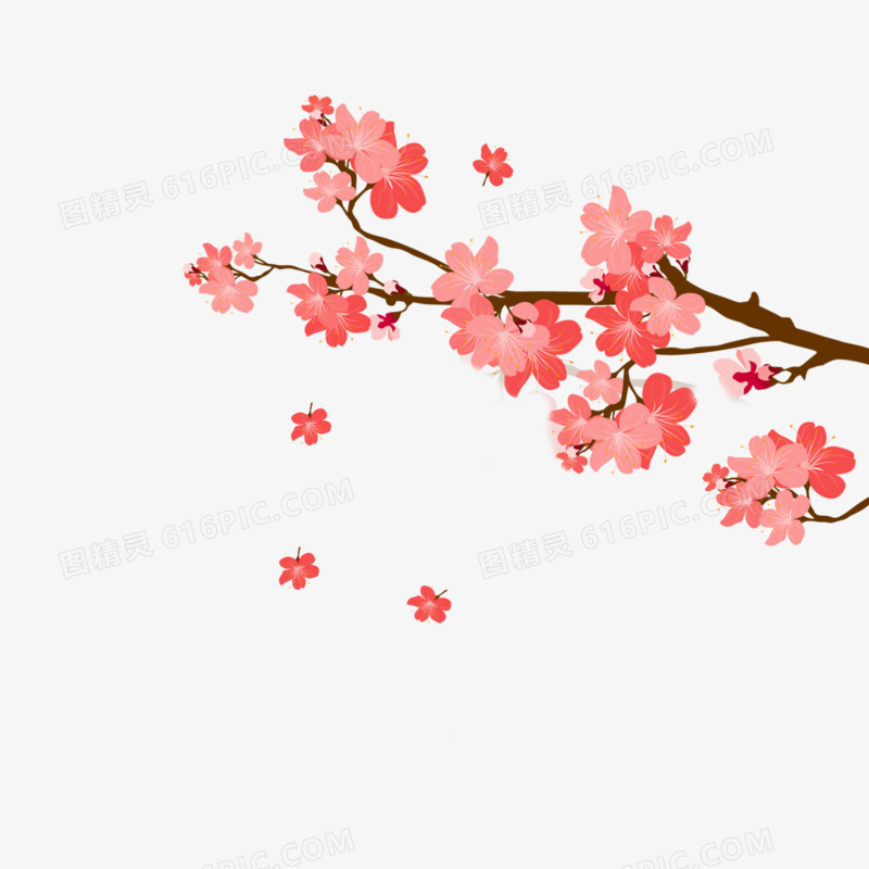 粉色花朵树枝飘落免抠元素