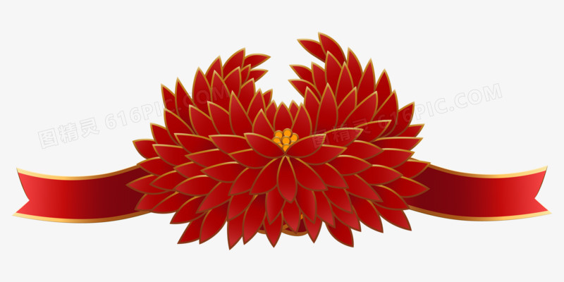 国潮中国风大红花朵主题装饰免抠元素