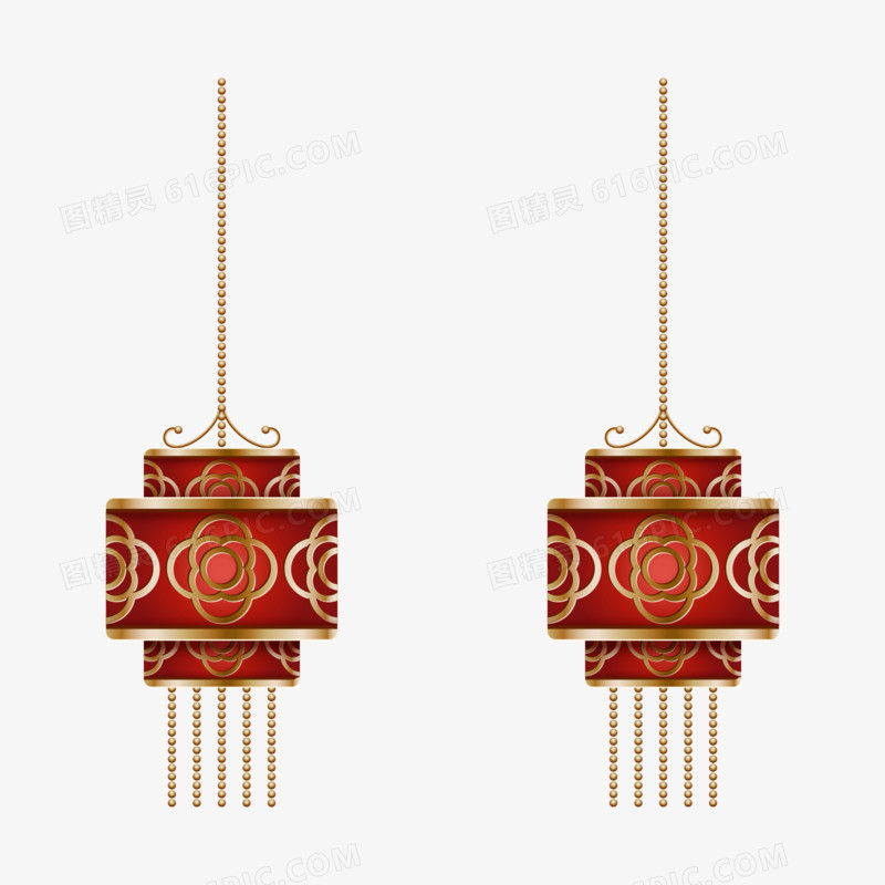 国潮中国风红金色灯笼装饰免抠元素