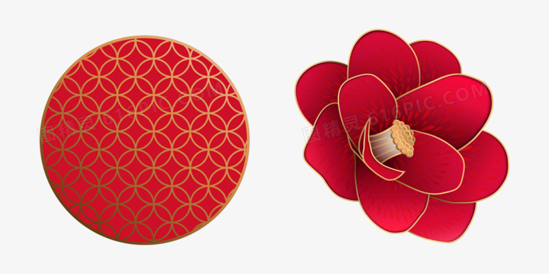国潮中国风玫红花朵仿真装饰免抠元素