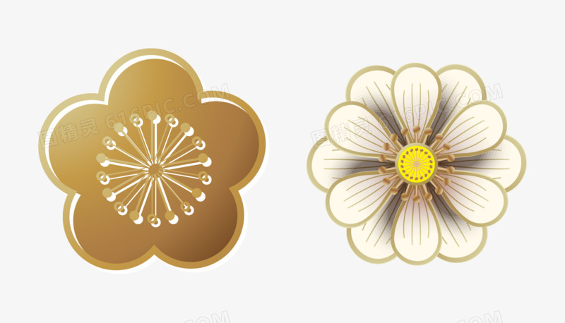 国潮中国风花朵白色金色装饰免抠元素