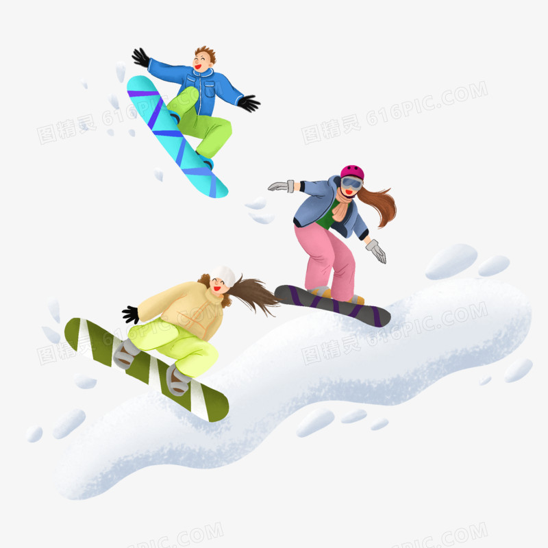 冬天朋友们一起去滑雪卡通手绘元素