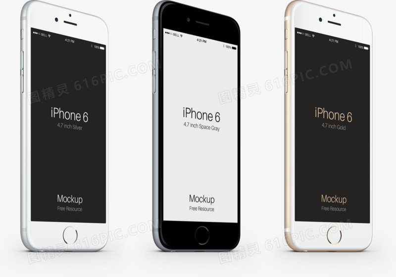 苹果手机iphone6黑白玫瑰金侧视图展示样机