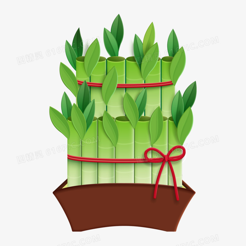 剪纸风富贵竹盆栽植物免抠矢量装饰元素