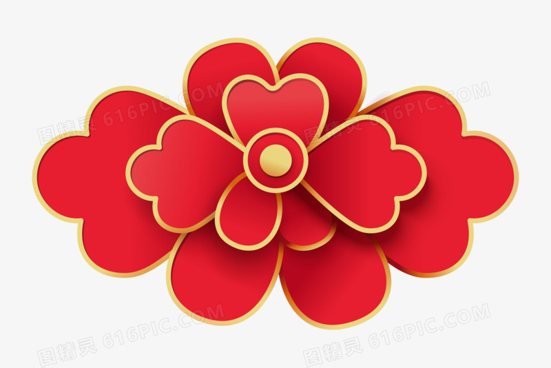 剪纸风红色花朵免抠矢量装饰元素