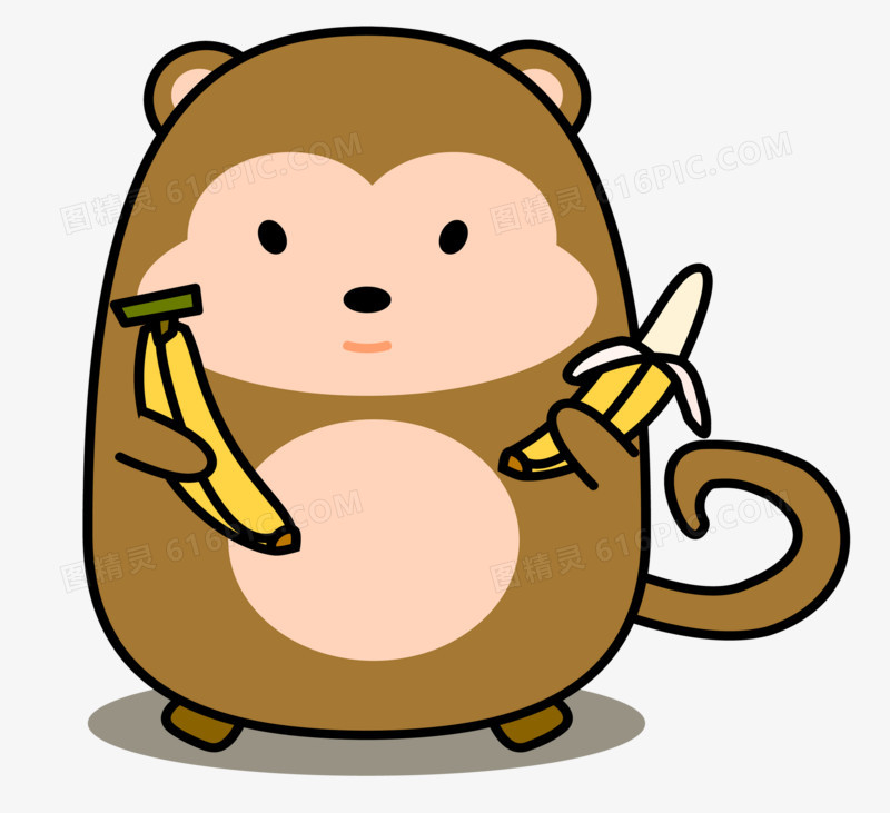 手绘卡通猴子吃香蕉矢量免抠元素