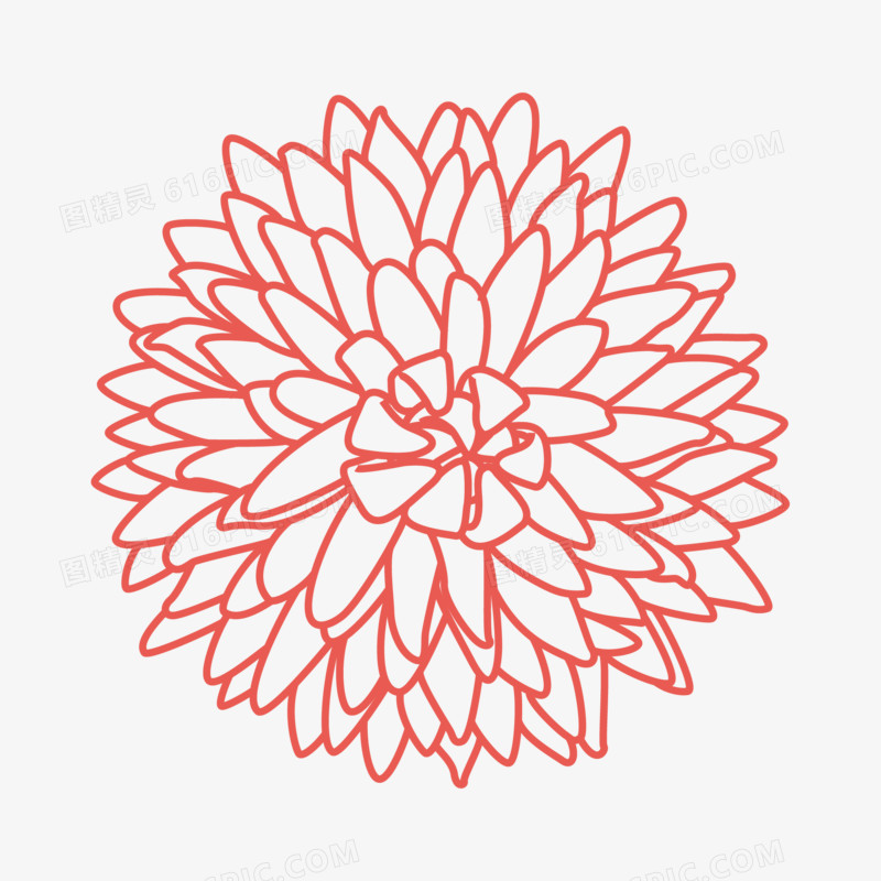 红色线条花朵免抠矢量装饰元素