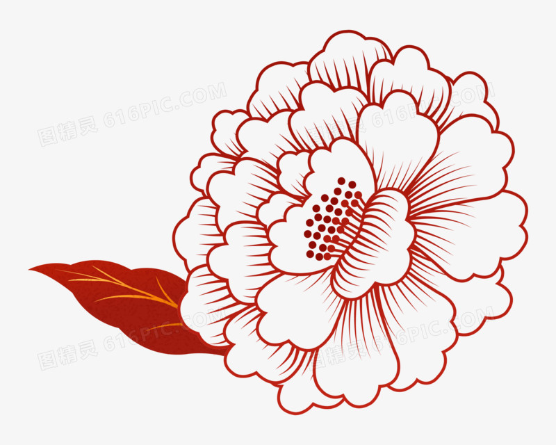 红色手绘线条花朵免抠矢量装饰元素