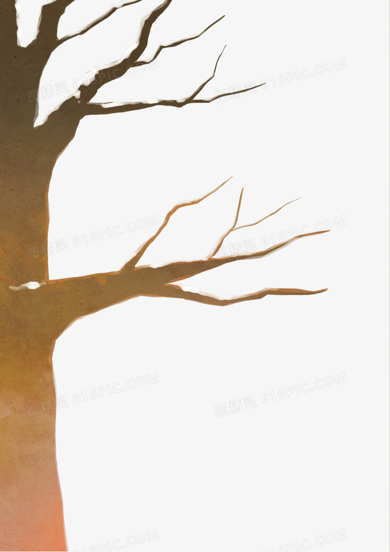 手绘棕色冬季大树