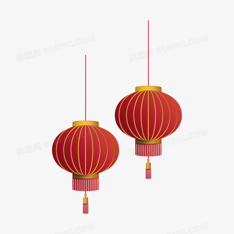中国风国潮红金灯笼装饰免抠矢量元素