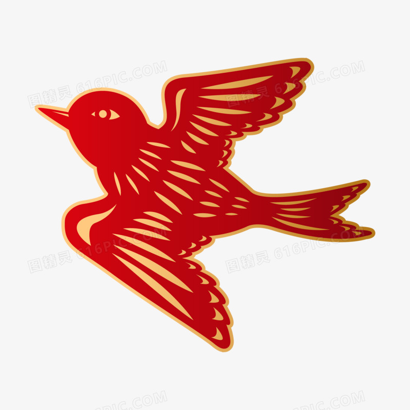 中国风国潮红金色燕子装饰免抠矢量元素
