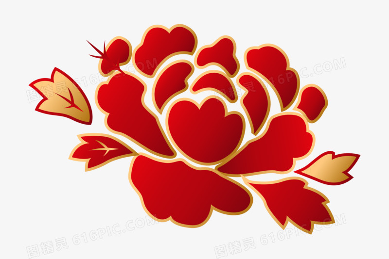 中国风国潮红花装饰矢量元素