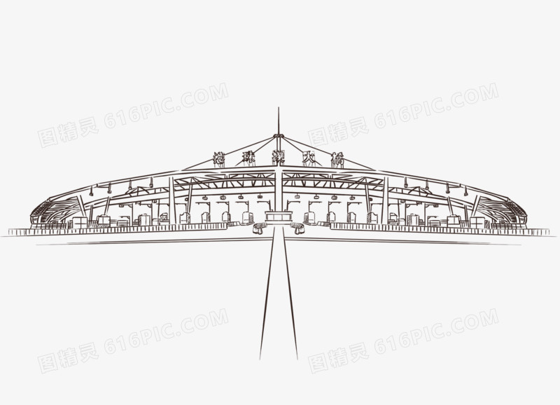 手绘线稿广州港珠澳大桥免抠元素