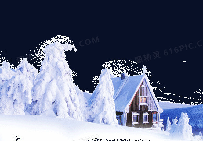雪白的树和房子