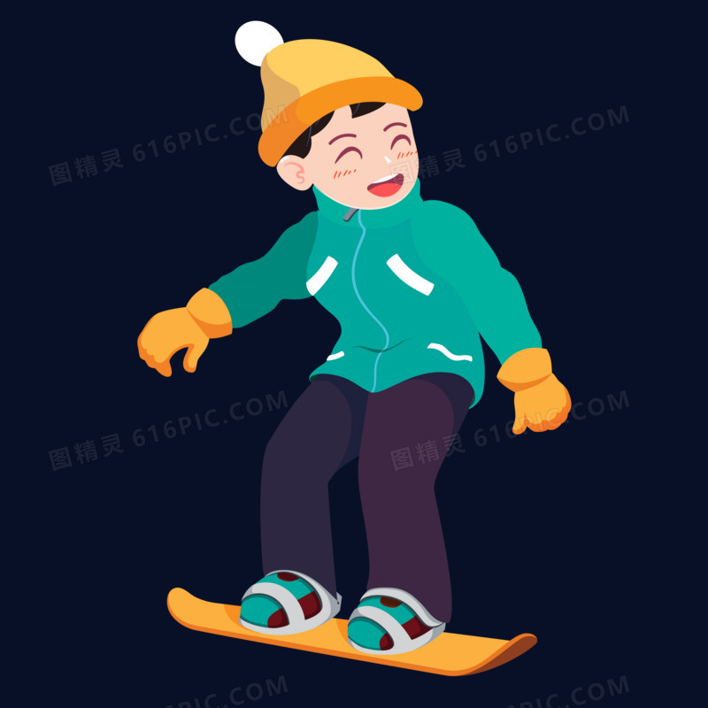小男孩冬天玩滑板免抠元素