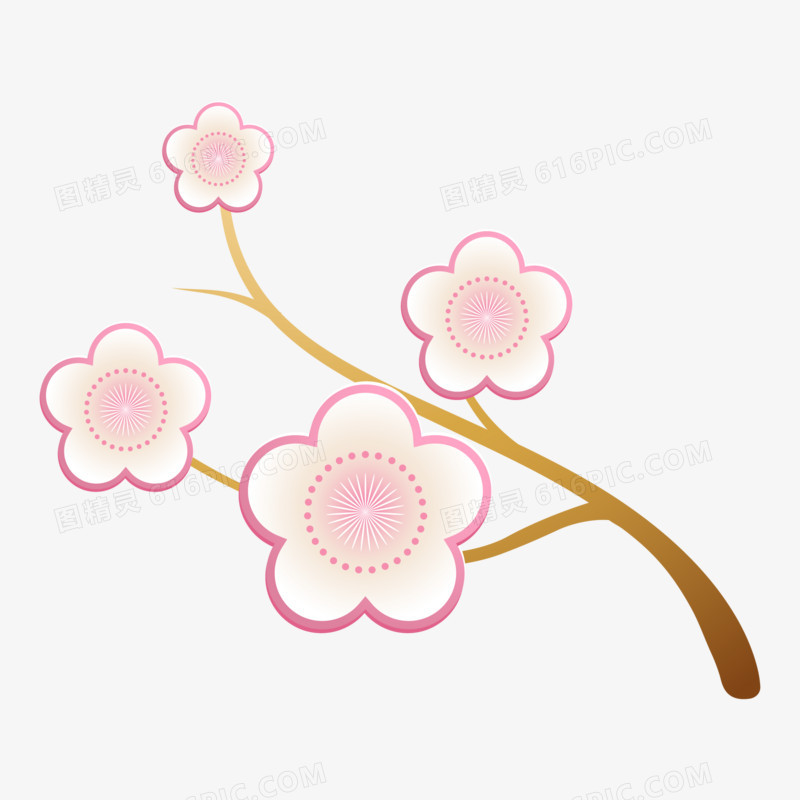粉色花朵花枝免抠装饰矢量元素
