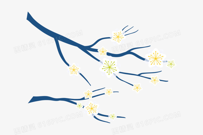 扁平蓝色树枝免抠装饰矢量元素