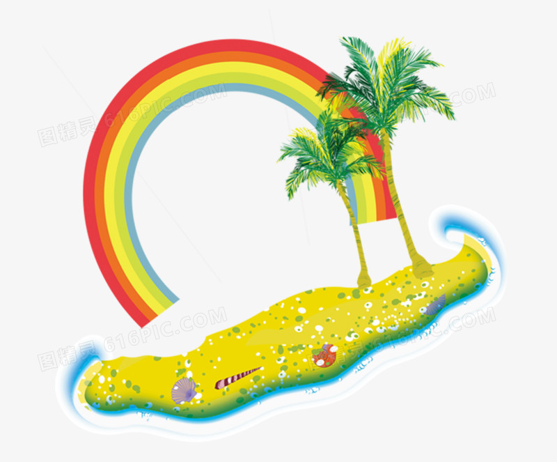 漂浮元素　沙滩　椰树　彩虹　六