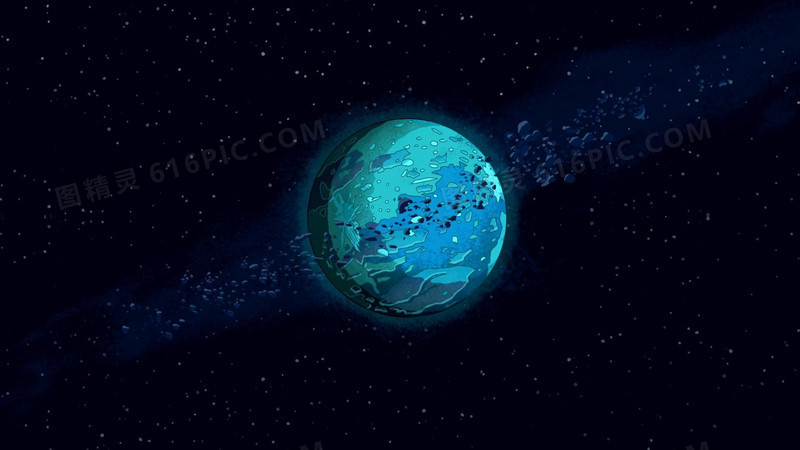 卡通蓝色星球陨石带海报背景