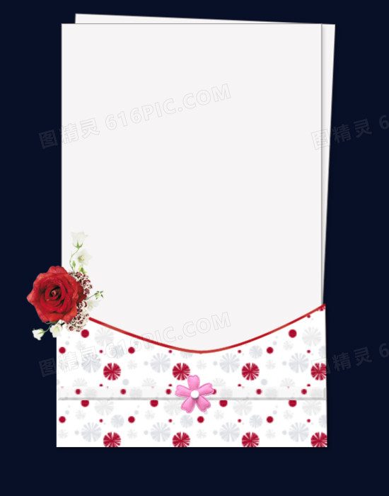 红玫瑰装饰白色信封