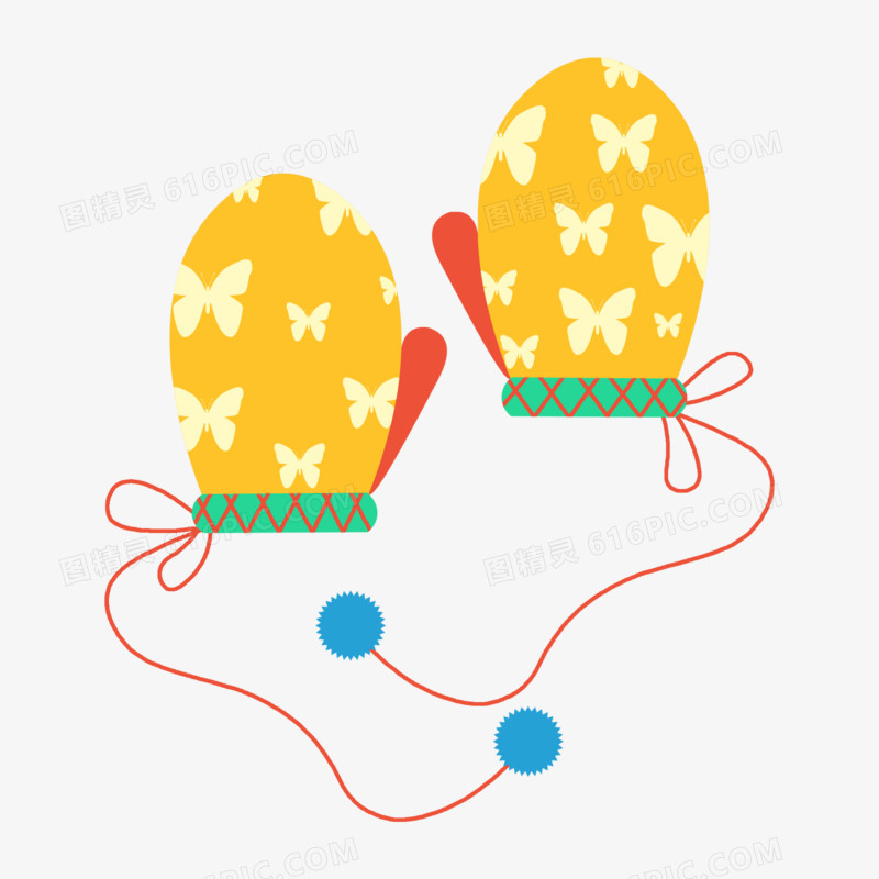 手绘卡通冬季手套免抠元素