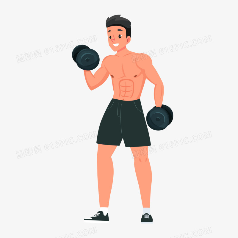 健身男子举哑铃练肌肉人物元素