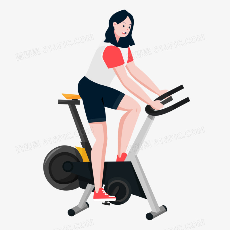 插画风女生骑动感单车健身手绘元素