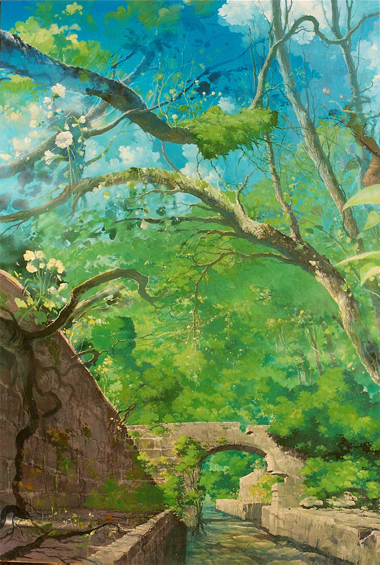 彩绘油画树木藤蔓