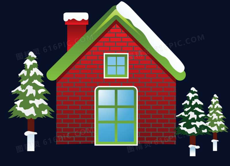 矢量红色砖房建筑屋顶积雪