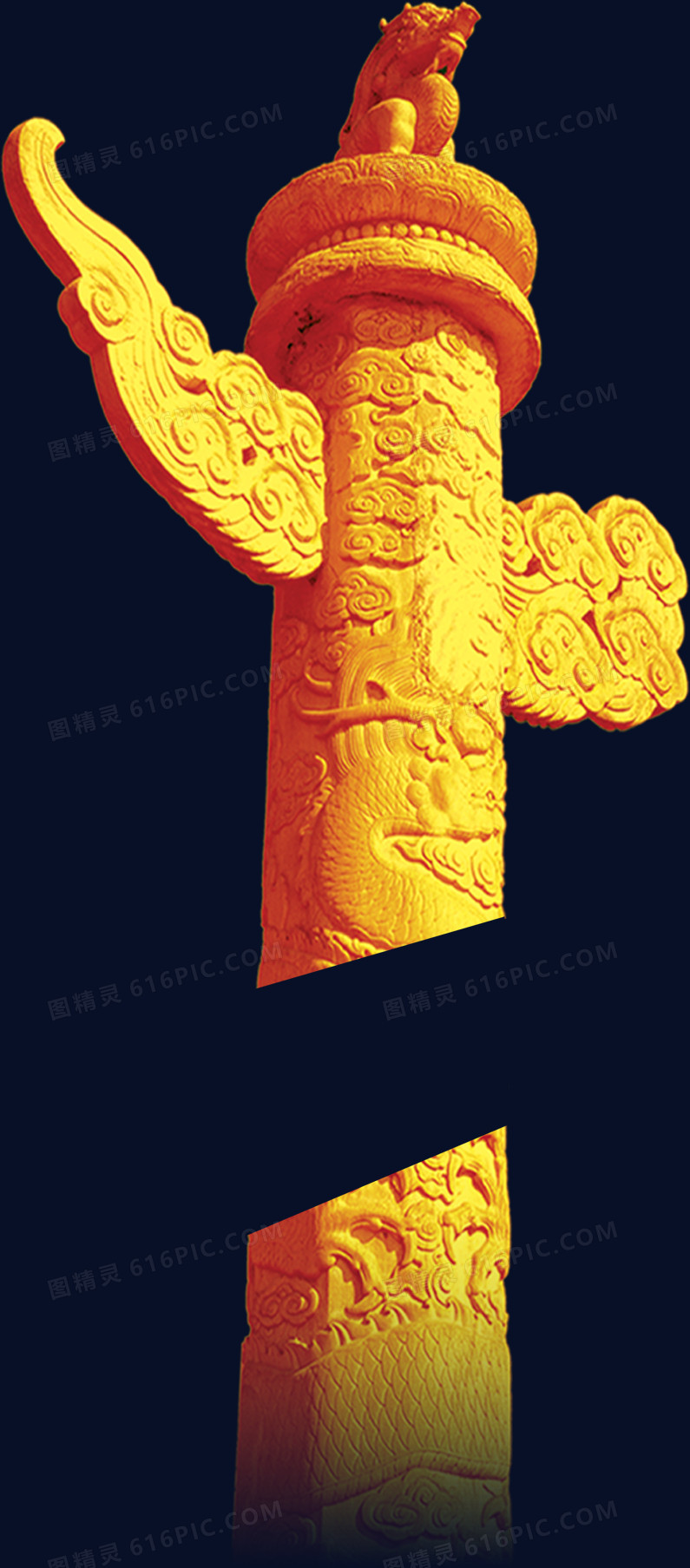 金色中式雕刻龙纹祥云狮子雕塑