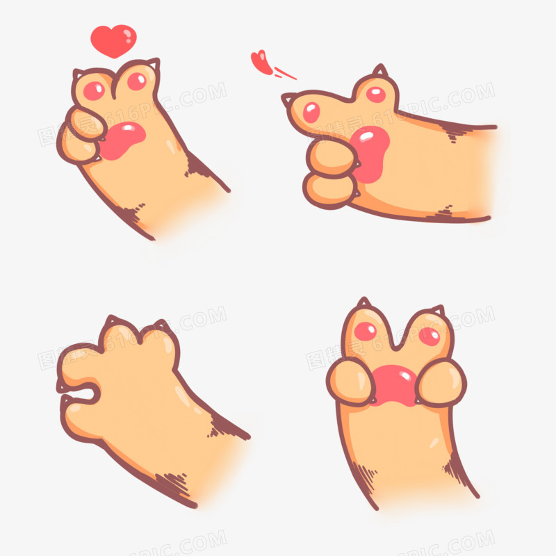 一组手绘可爱猫爪表情包素材