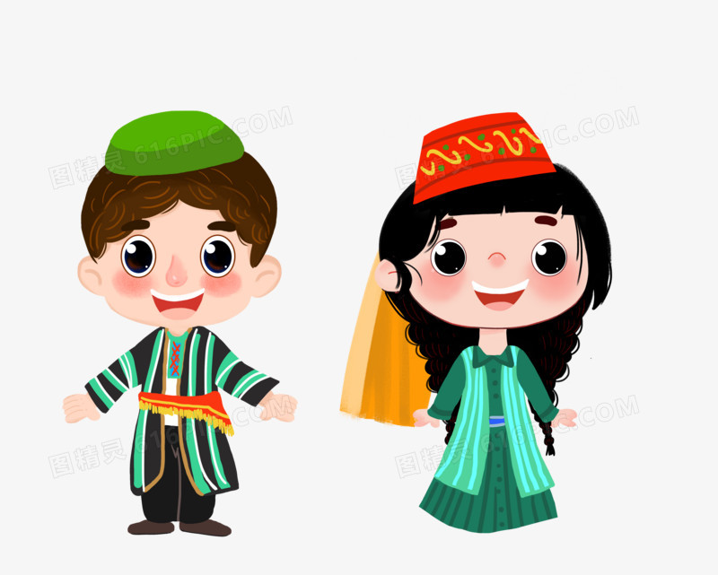 乌孜别克族少数民族服饰卡通手绘免抠素材