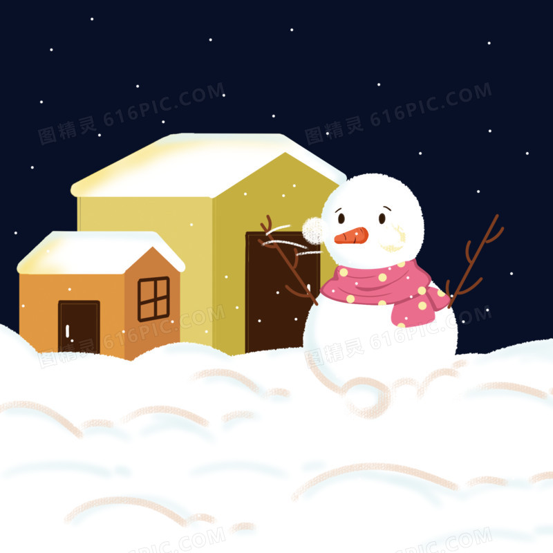 冬季下雪天雪人雪屋插画元素
