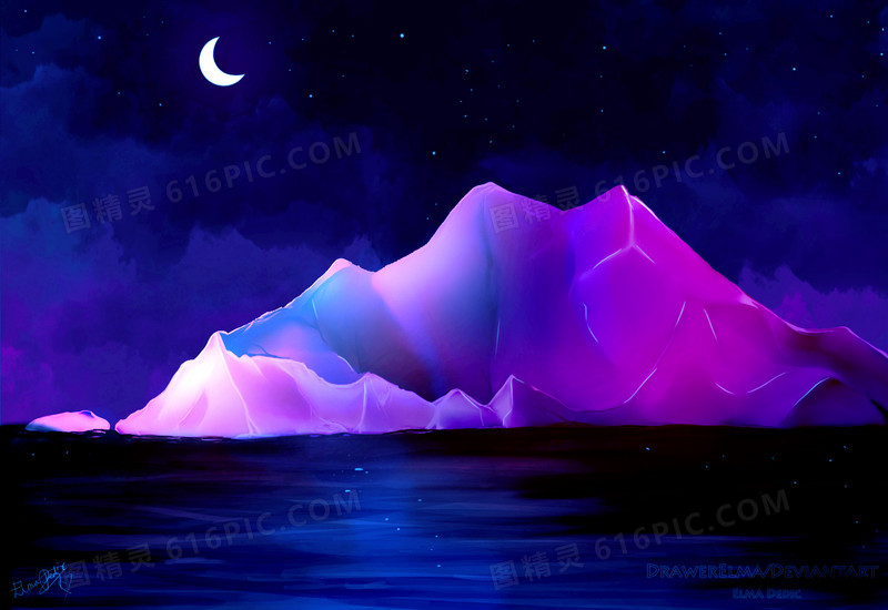 紫色灯光雪山冰山
