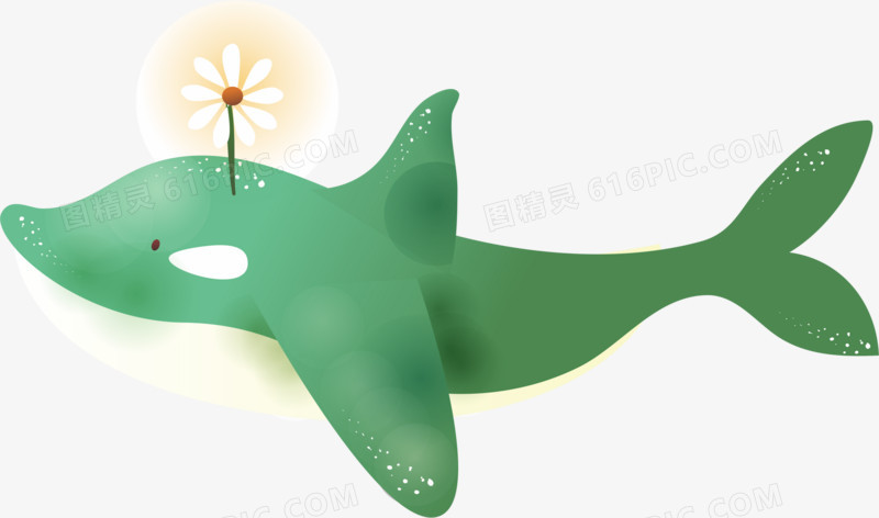绿色可爱卡通鲸鱼插画