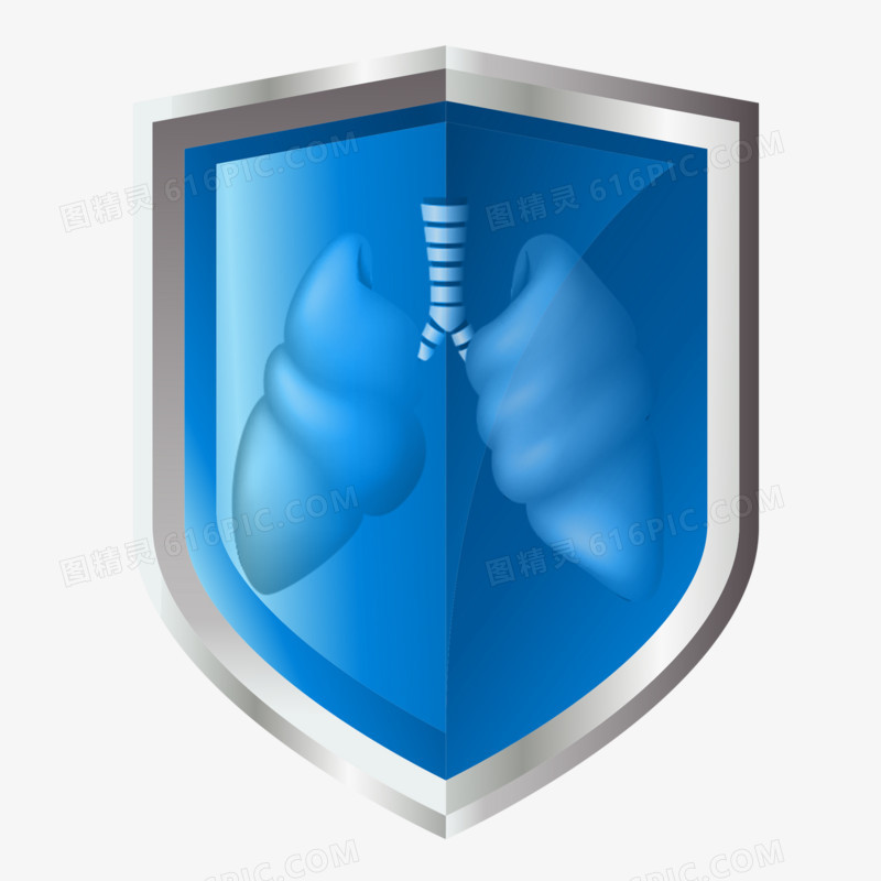 蓝色合成保护双肺盾牌免抠元素