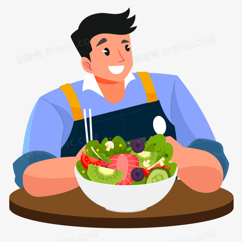 男生健康饮食吃蔬菜沙拉免抠元素